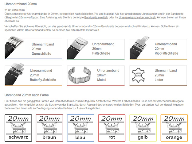 Uhrenarmband 20mm Übersichtsseite